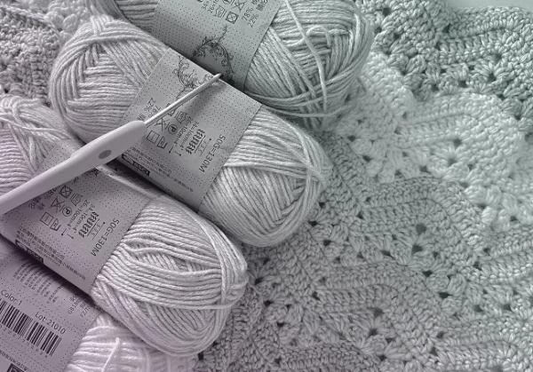 Balls of yarn with a crochet hook