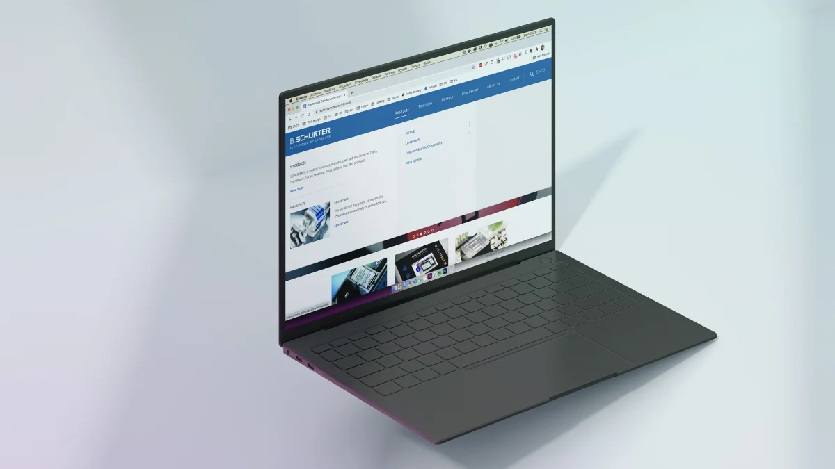The SCHURTER catalog shown on a laptop