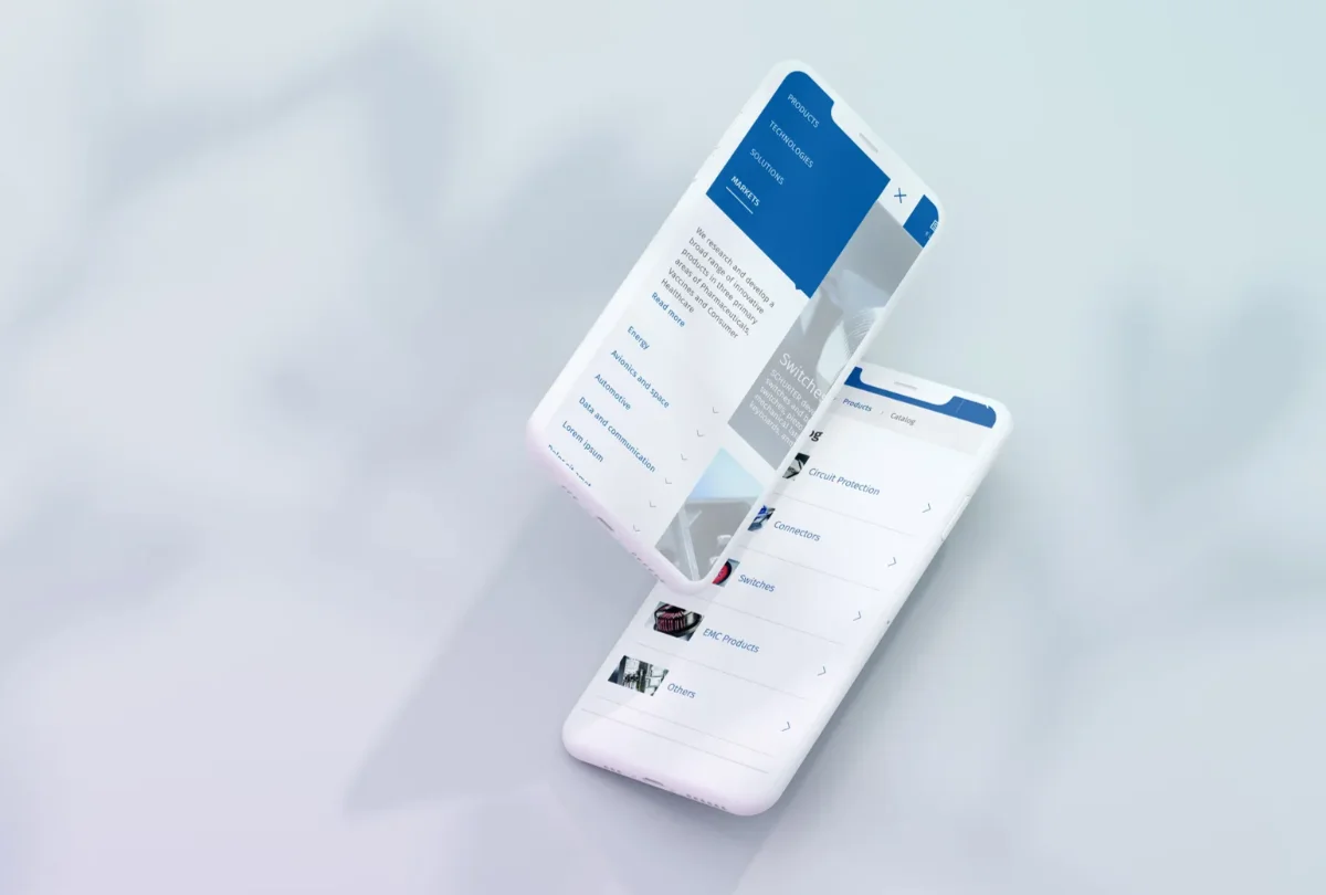 The redesigned mega-menu on two phones